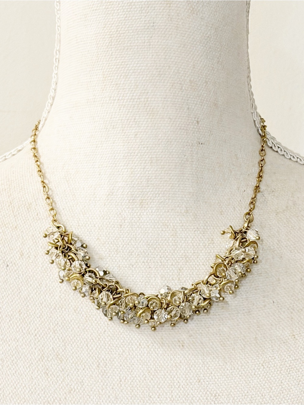 BANANA REPUBLIC Gold-Tone Crystal Cluster Bib Statement Necklace